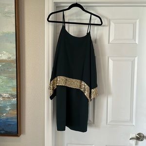 Gianni Bini deep green and gold mini dress EEUC